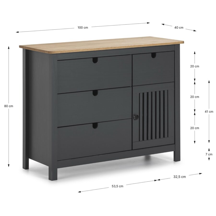 Cómoda Bruna madera (Cera/Gris Antracita) - Imagen 4