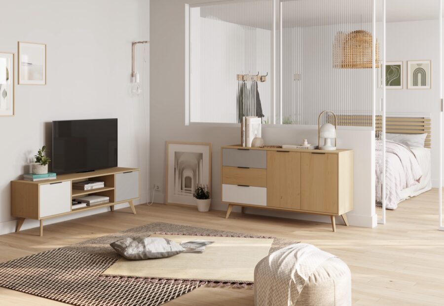 Mueble TV Elfa madera (Roble/Gris Claro/Blanco) - Imagen 5