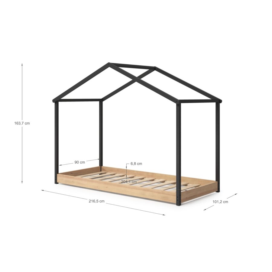 Cama cabaña Montessori Athan gris (antracita/roble) - Imagen 3